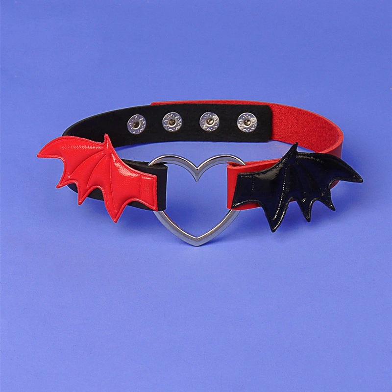 Dark Punk Love Wing Leather Collar Choker