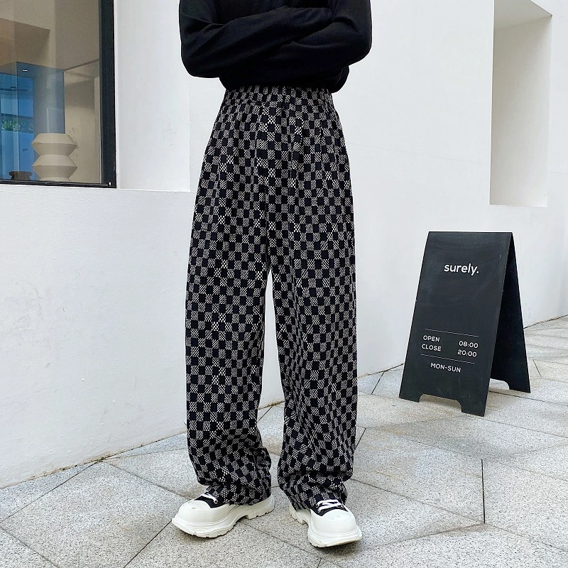 Ins Contrast Woven Checkerboard Pants