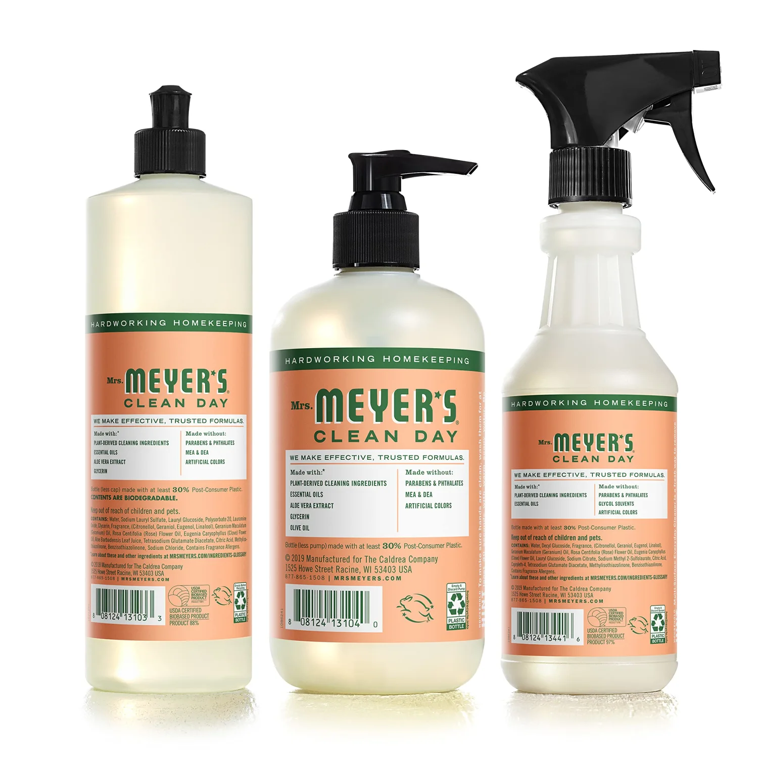 Mrs. Meyer's Kitchen Essentials Set, Includes: Hand Soap, Dish Soap, and All Purpose Cleaner, Geranium, 3 Count Pack