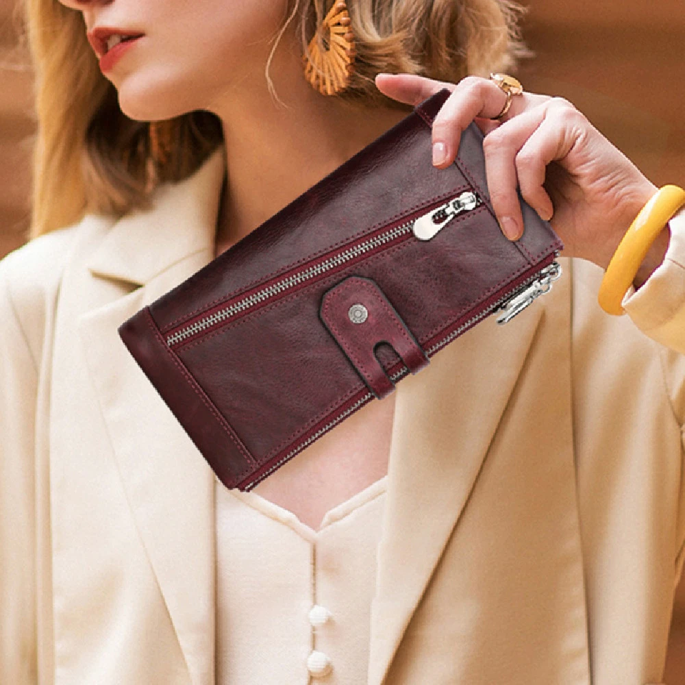 Anti Theft Brush Leather Lady Wallet