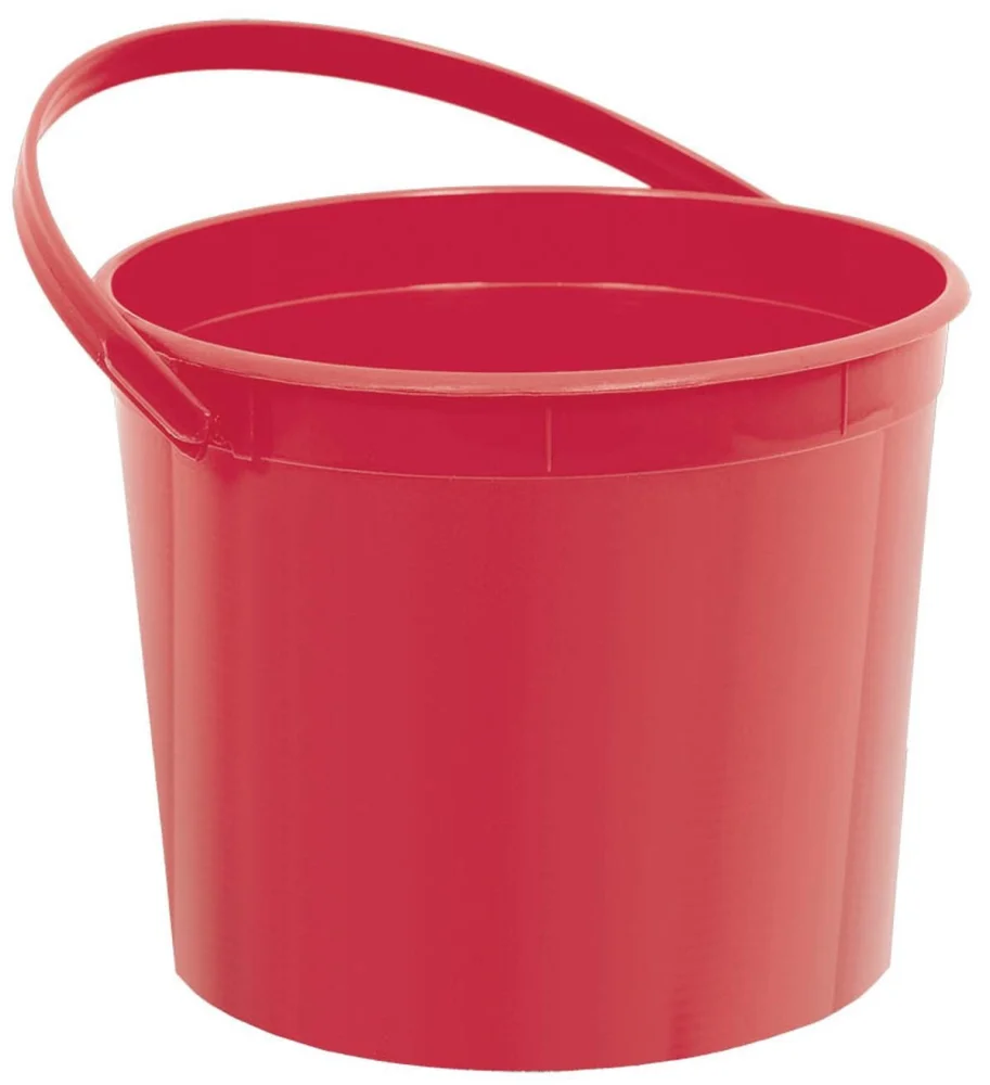 Apple Red Party Favor Plastic Bucket with Handle - 6.25" x 4.5", 1 Piece - Perfect for Treats, Loot, Giveaways