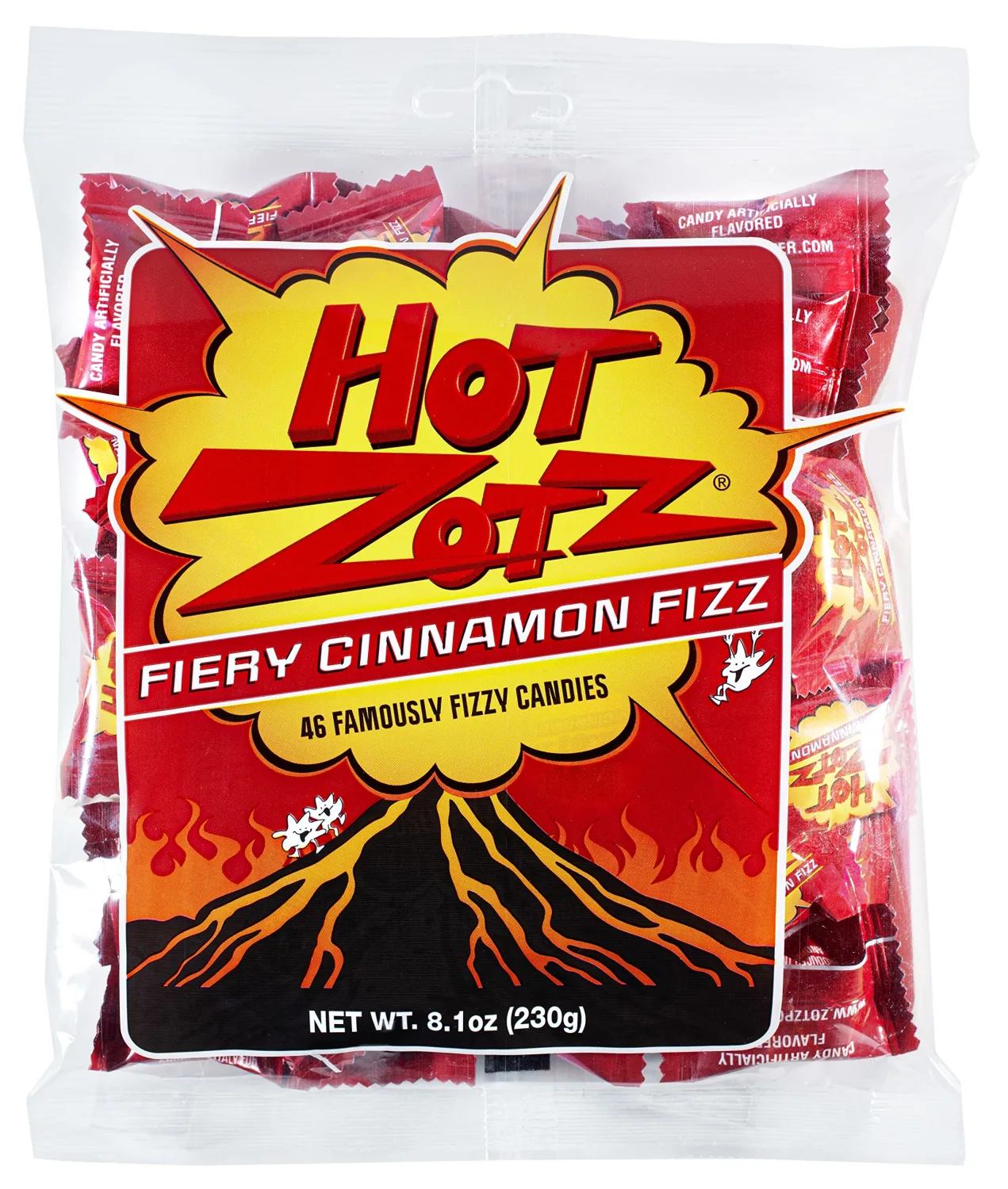 Zotz Fizzy Old Fashioned Hard Candy - Fiery Cinnamon Flavored Candy, Individually Wrapped Hard Candy -Filled Hard Candy - Gluten -Free, From Italy Since 1970 (Bag 46 Units)