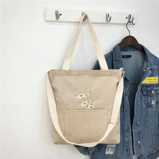 Corduroy large capacity canvas bag