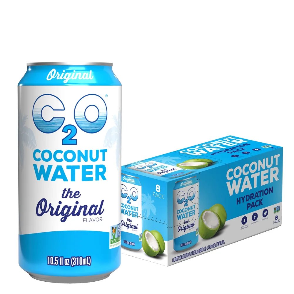 C2O - Coconut Water, The Original Flavor (24 Pack, 3 Boxes of 8) - Made with Fresh Coconut Water, 100% Fruit Juice - Plant Based, Non GMO Canned Water - Hydration & Electrolytes - 24 Cans, 10.5 FL OZ