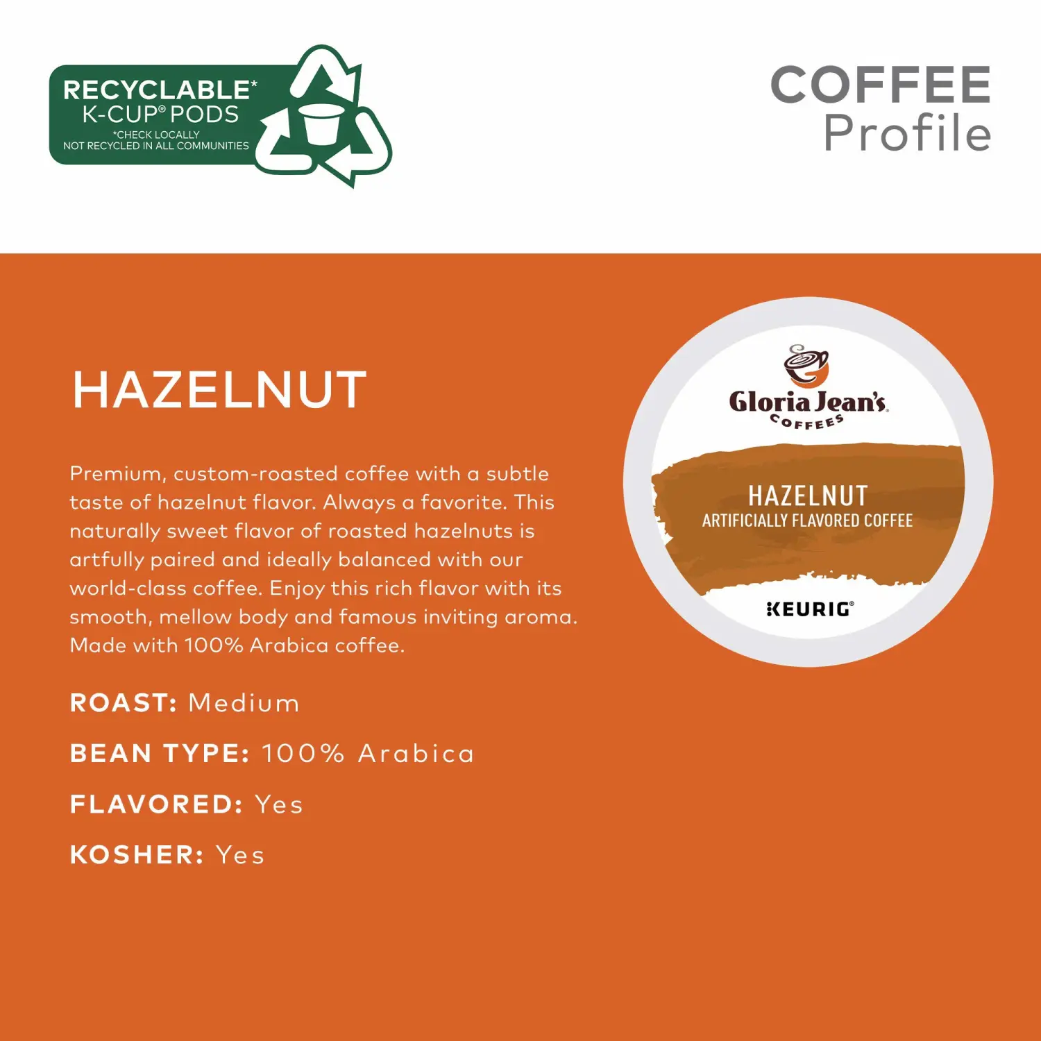 Gloria Jean's Coffees Hazelnut, Single-Serve Keurig K-Cup Pods, Flavored Medium Roast Coffee, 96 Count