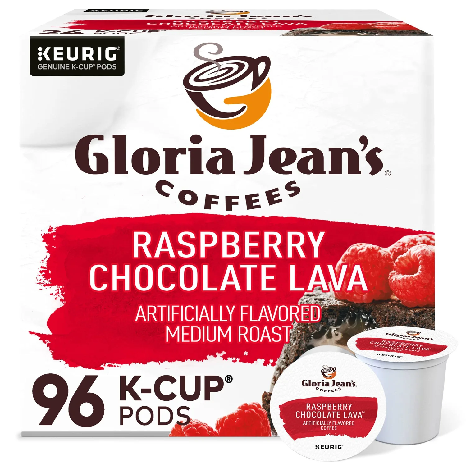 Gloria Jean's Raspberry Chocolate Lava Keurig Single-Serve K-Cup Pods, Medium Roast Coffee, 96 Count