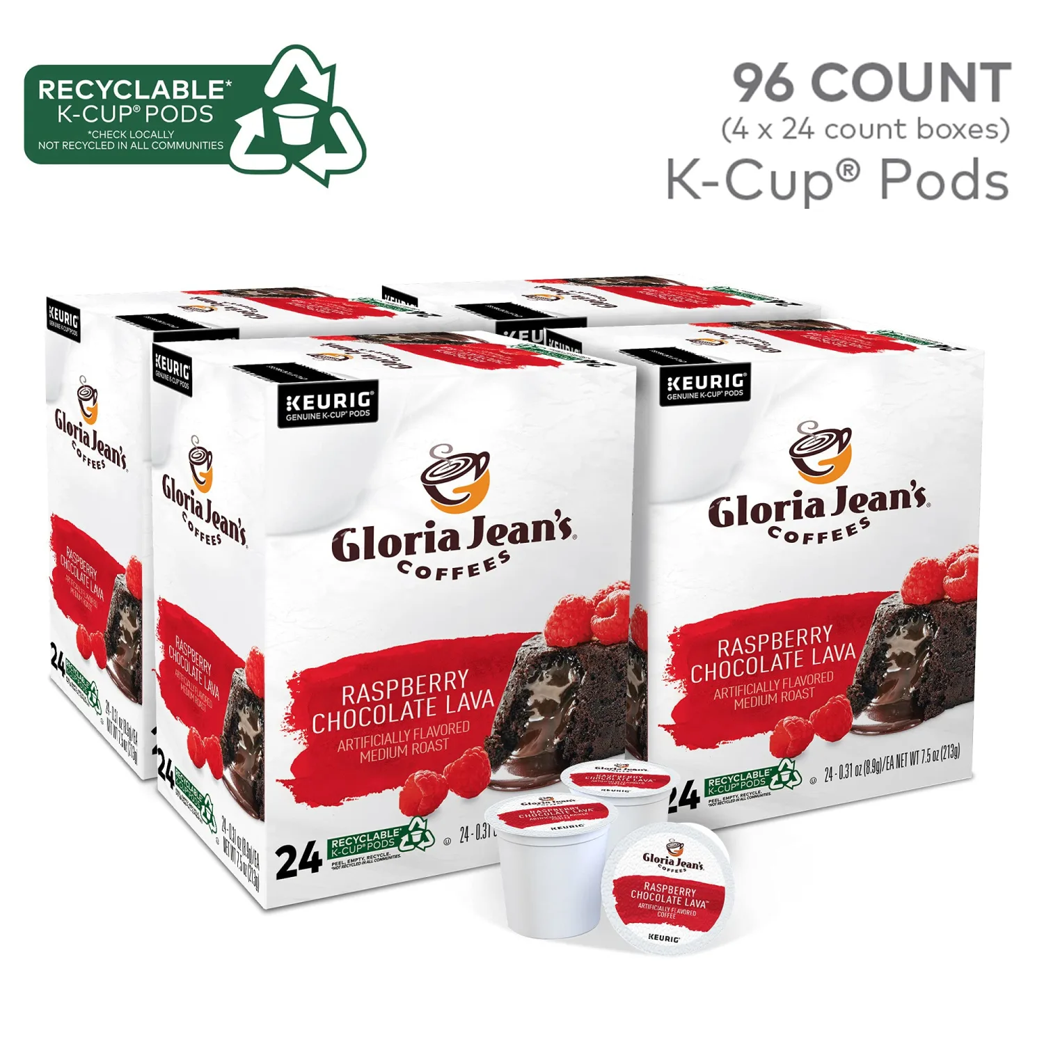 Gloria Jean's Raspberry Chocolate Lava Keurig Single-Serve K-Cup Pods, Medium Roast Coffee, 96 Count