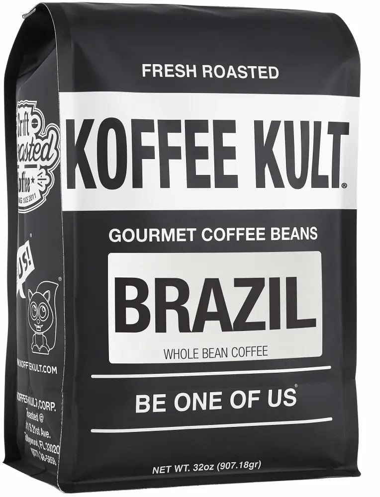 Koffee Kult Medium Roast Brazil Coffee Beans - 100% Single Origin Brazilian Coffee - Fresh Artisan Roasted (Whole Bean, 32oz bag)