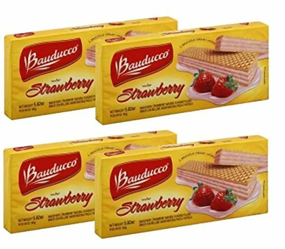 Bauducco - Strawberry Wafer - 5.82 Oz (Pack of 04) | Biscoito Wafer de Morango - 165g