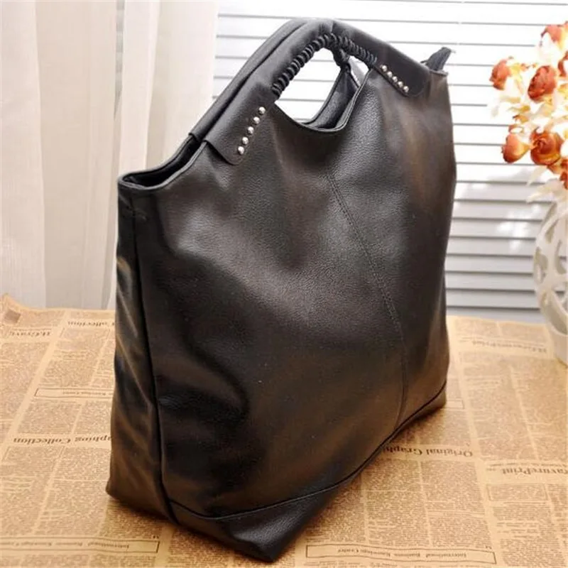 Fashion High Quality  New Hot Black Women handbag Pu Rivet Package Large Tote