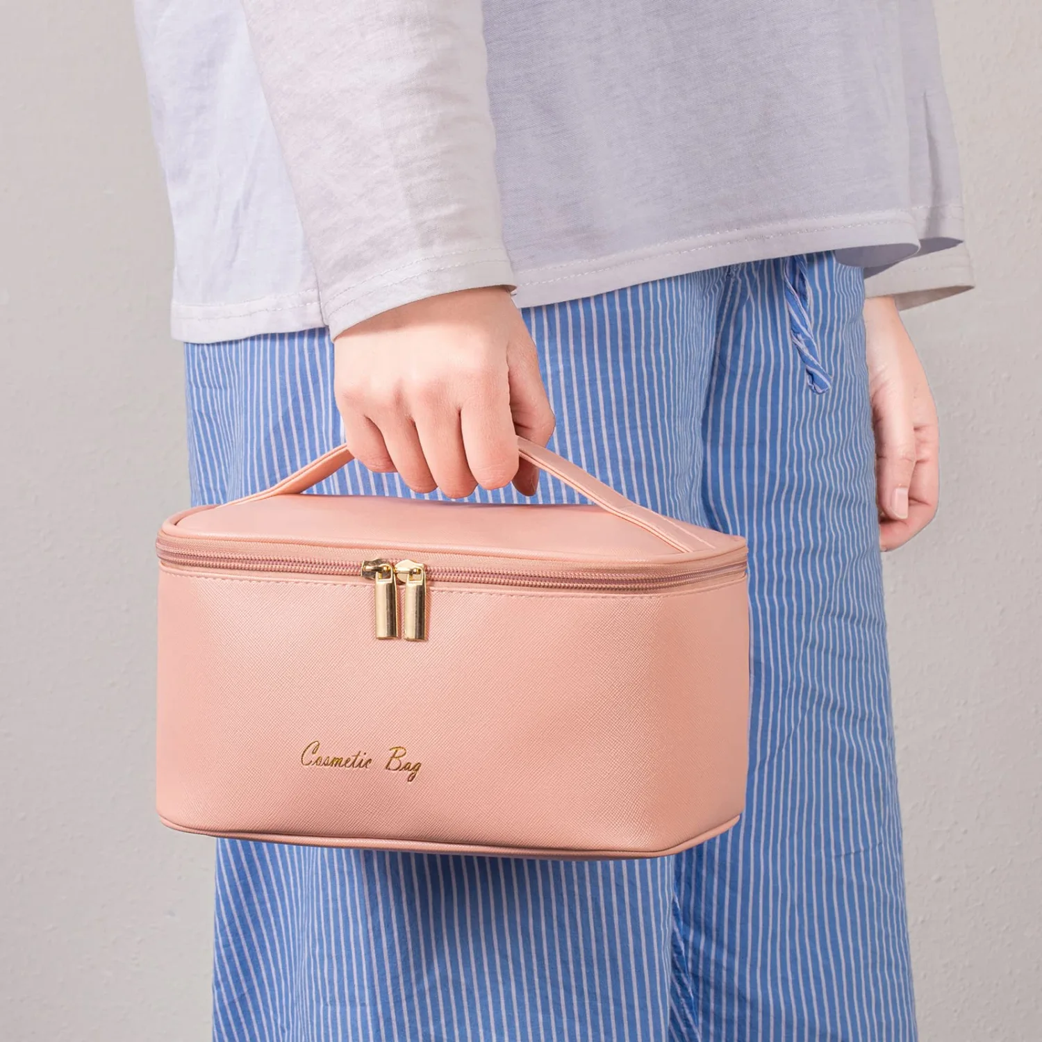 KITENROM Preppy Makeup Bag Small Cosmetic Bags for Women Little Pouch Toiletry Organizer Cute(Haze Blue)