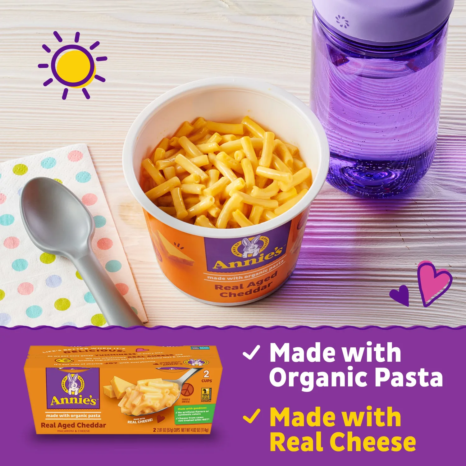 Annie's Macaroni and Cheese, Real Aged Cheddar and Organic Pasta, Microwavable Cups, 2 Ct, 4.02 oz