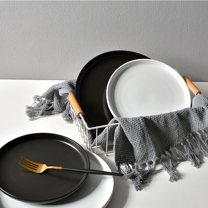 Photography Props Matte Black And White Plate Cutlery