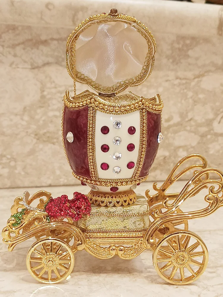 ONE OF A KIND Exquisite Jewelry Box for women Musical FABERGE EGG Trinket box Birthday Anniversary Gift Luxury Ring box for Proposal HANDMADE Natural egg 24k GOLD 148 Rubies Women's Mother's day gift