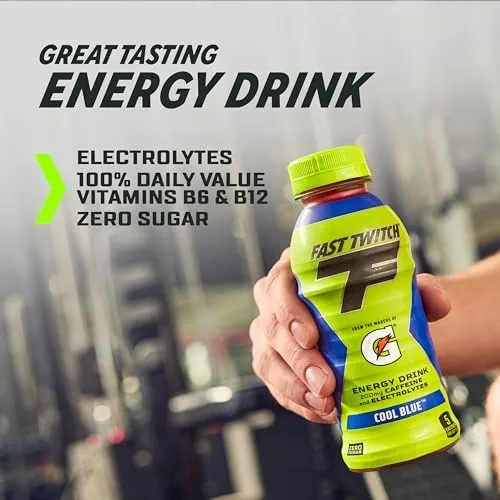 Fast Twitch Energy drink from Gatorade, Cool Blue, 12oz Bottles, (12 Pack), 200mg Caffeine, Zero Sugar, Electrolytes