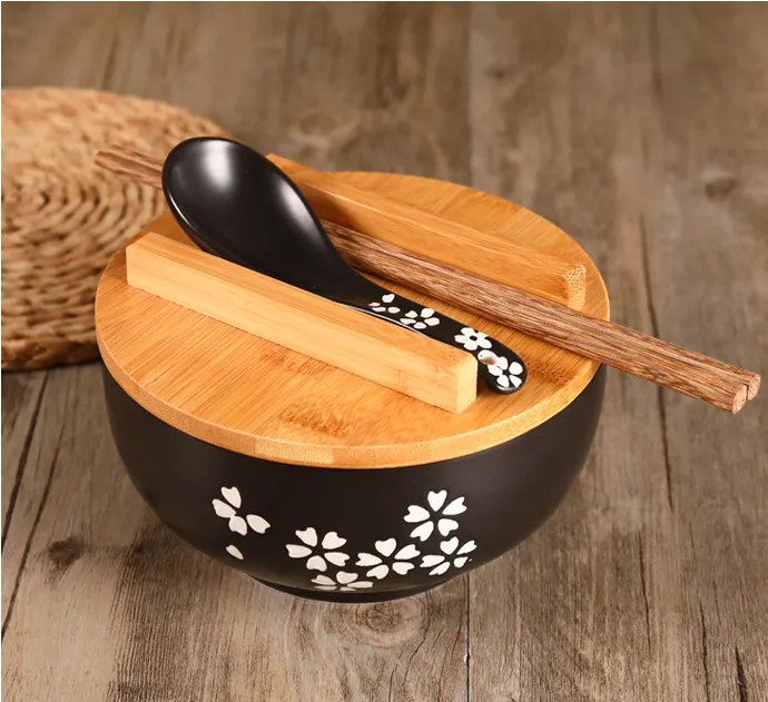 Black ceramic noodle bowl