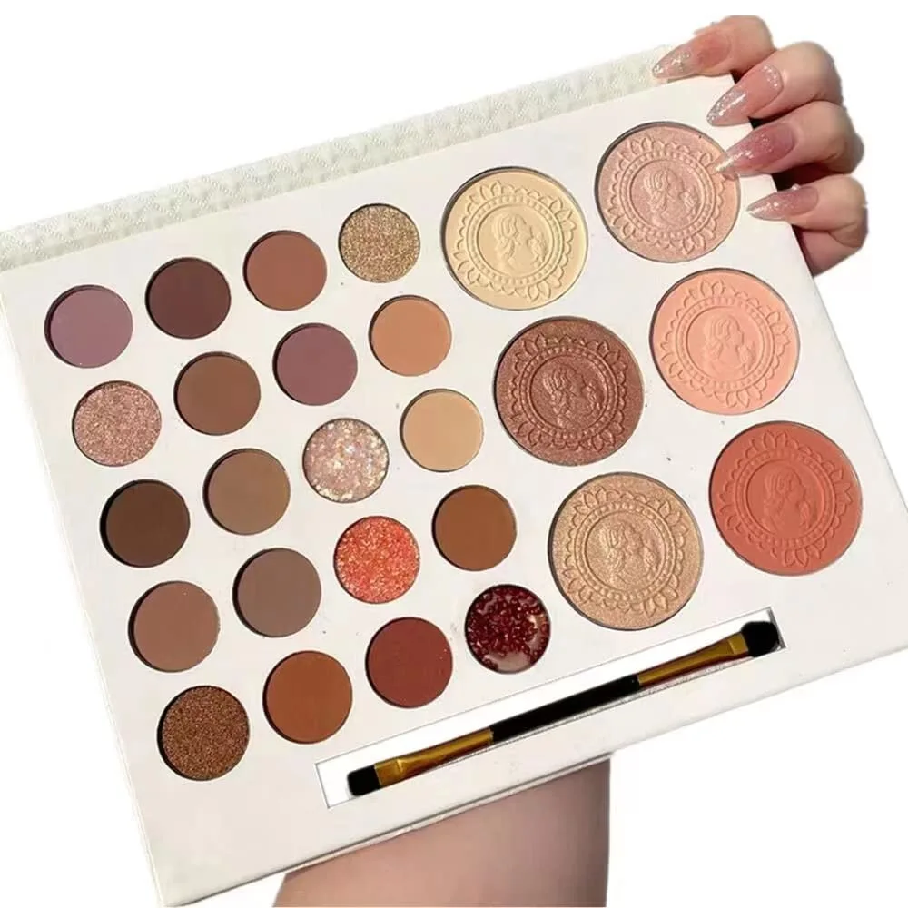 JIALII 26 Colors Eyeshadow Palette Highlight Blush Pearl Matte Glitter Eyeshadow 20 Eyeshadow and 6 Contouring Palette with