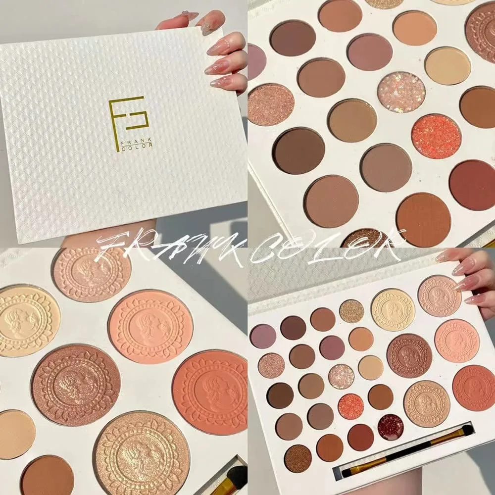 JIALII 26 Colors Eyeshadow Palette Highlight Blush Pearl Matte Glitter Eyeshadow 20 Eyeshadow and 6 Contouring Palette with
