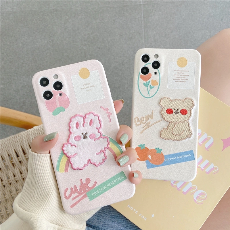 Embroidered Label Bear And Rabbit Phone Case