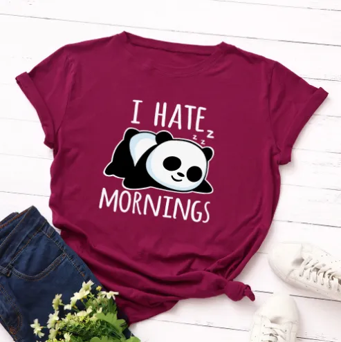 Women's Loose Round Neck Short Sleeve T-shirt Female Spoof Panda