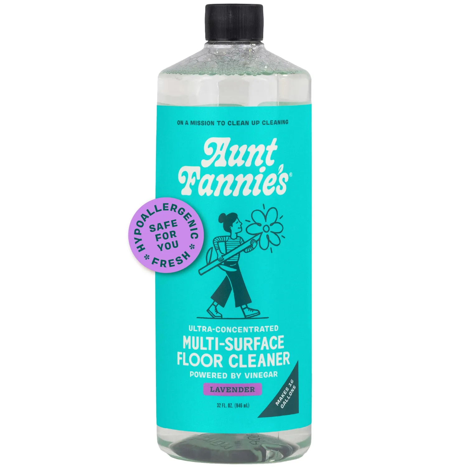 Aunt Fannie's Ultra Concentrated Floor Cleaner Vinegar Wash, Multi-Surface Floor Cleaner For Mopping, Makes 16 Gallons, Lavender Scent, 32 oz. (Pack of 1)
