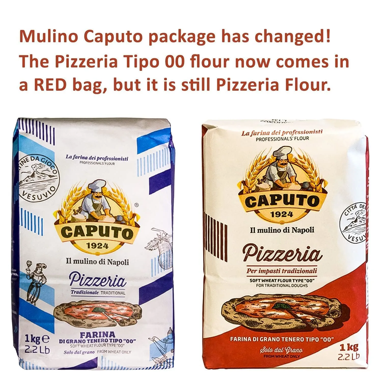 Mulino Caputo 00 Pizzeria Flour 1Kilo Bag, 140.8 Ounce, 2.2 pound (pack of 4)