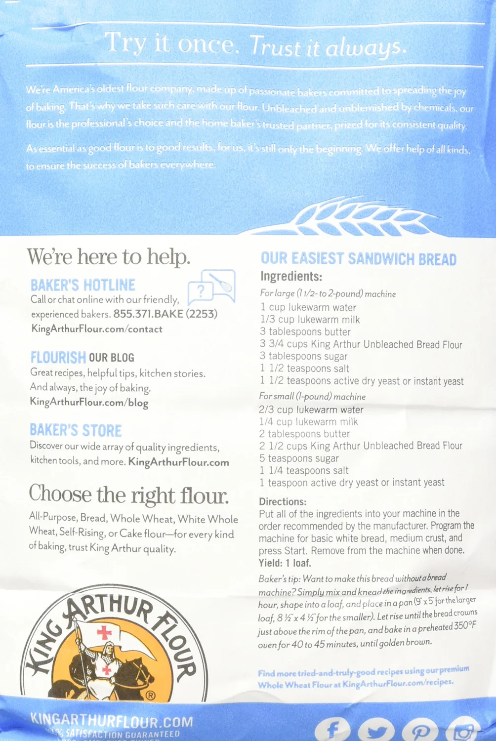King Arthur Flour - Unbleached Bread Flour, 5 Pound (Pack of 2)