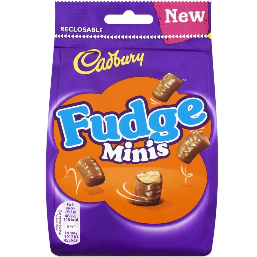 Cadbury Fudge Minis Chocolate Bag Original Cadbury Fudge Minis Imported From The UK England In A Sharing Resealable Bag Mini Fudge Bites Smothered In Cadbury Milk Chocolate Best Of British Chocolate