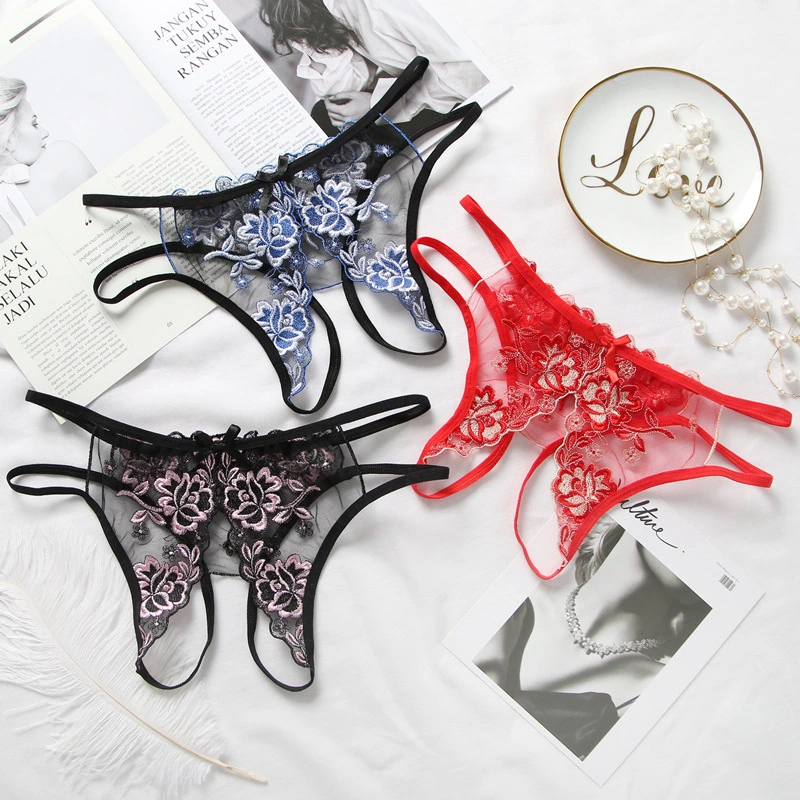 Women's T-shaped Transparent Lace Crotch Panties