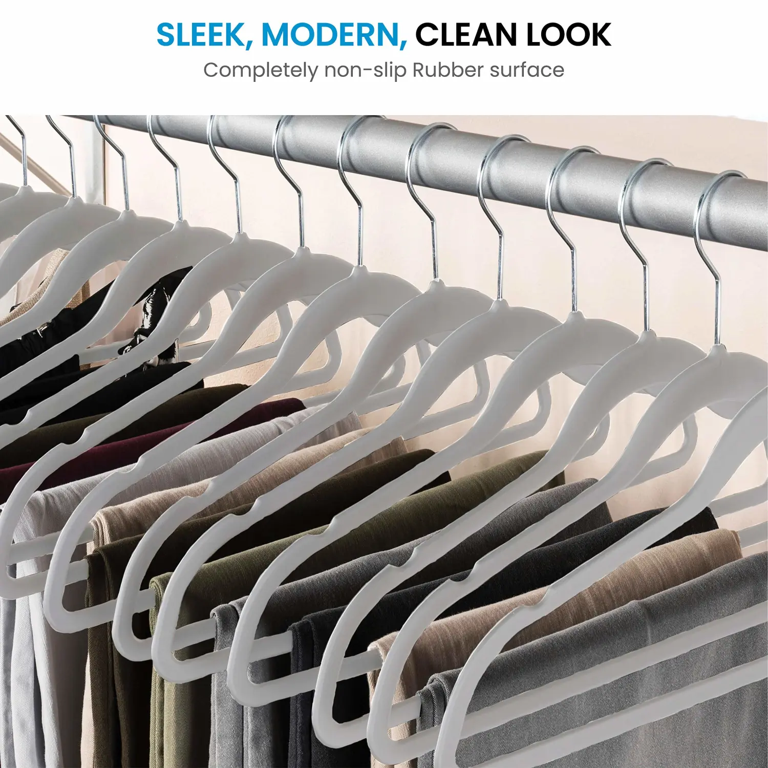 ZOBER 50pk Rubber Coated Non-Slip Hangers, Ultra Slim & Durable - Home & Kitchen