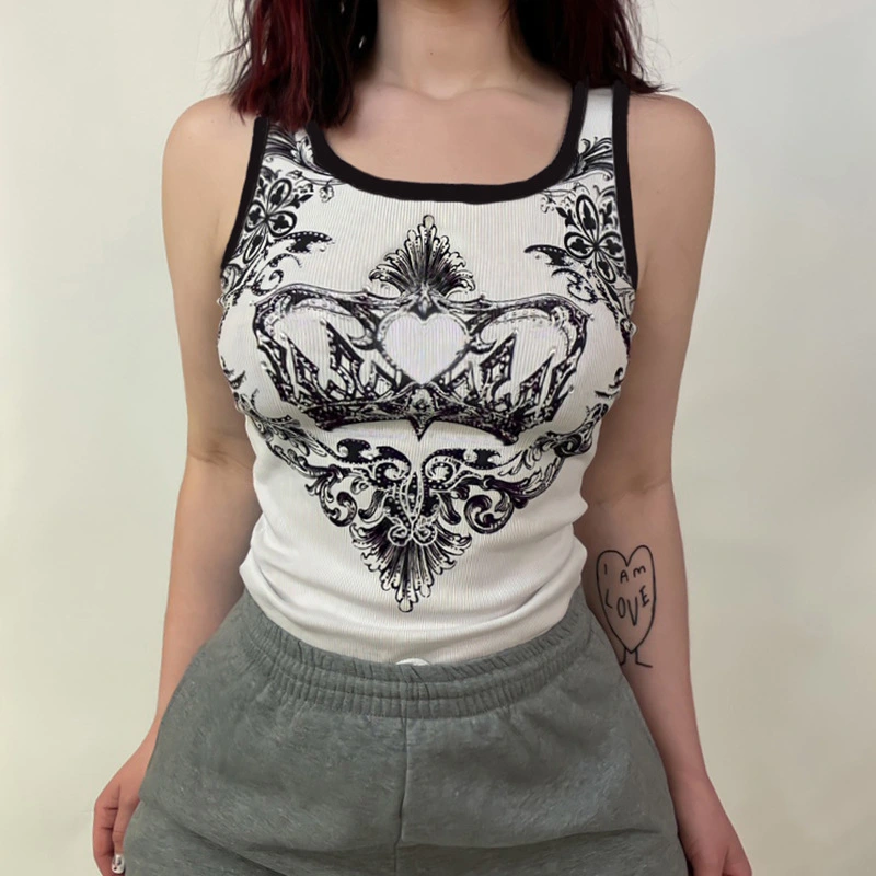 Outer Wrapping Contrast Color U Neck Sleeveless Bottoming Slim Short Top