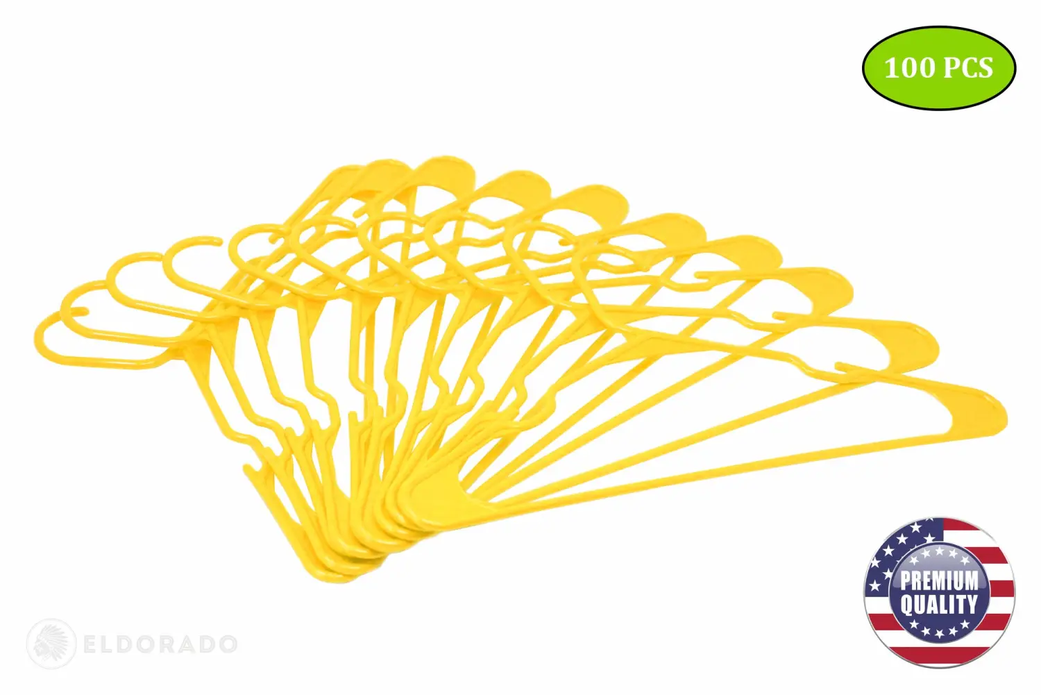 Eldorado Hangers for Adult Size Clothing, Plastic, Ideal for Everyday Standard Use Clothes, Shirts, Blouses, T-Shirts, Dresses, Jackets, Suits. Color - Yellow, Pack - 100 PCS.