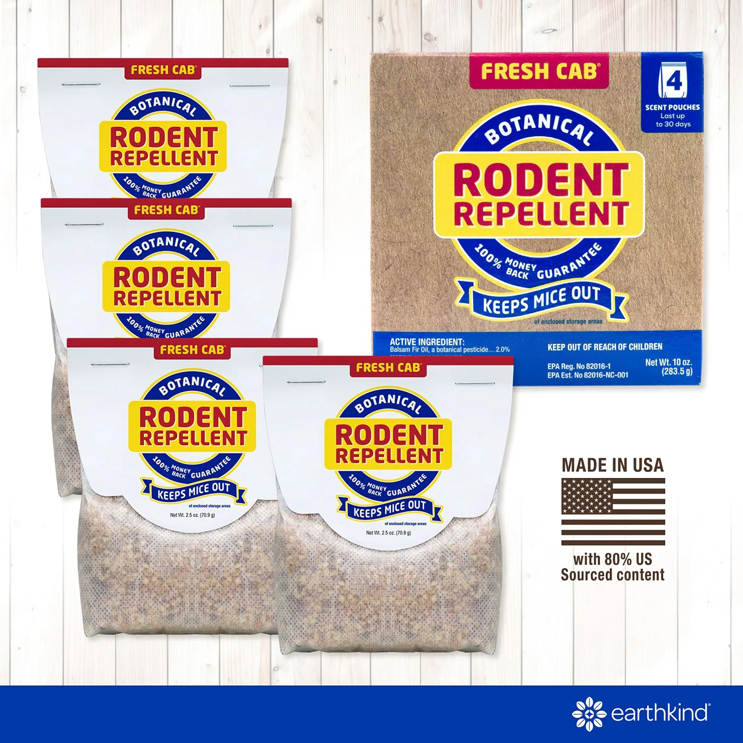 Fresh Cab Botanical Rodent Repellent - Environmentally Friendly, Keeps Mice Out, 24 Scent Pouches (6 Packs of 4)