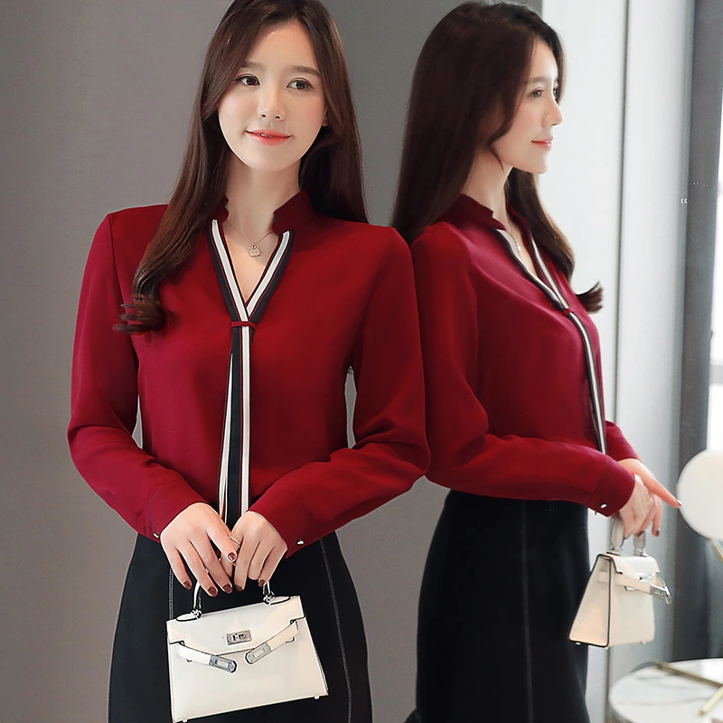 Women's Long Sleeve New Fashion Chiffon Fit Slim Shirt