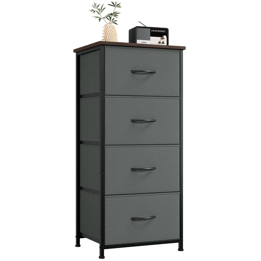 Somdot Tall Dresser for Bedroom, 4 Drawer Storage Organizer Chest of Drawers with Removable Fabric Bins for Living Room Closet Bedside Nursery Laundry Entryway Hallway, Charcoal Grey