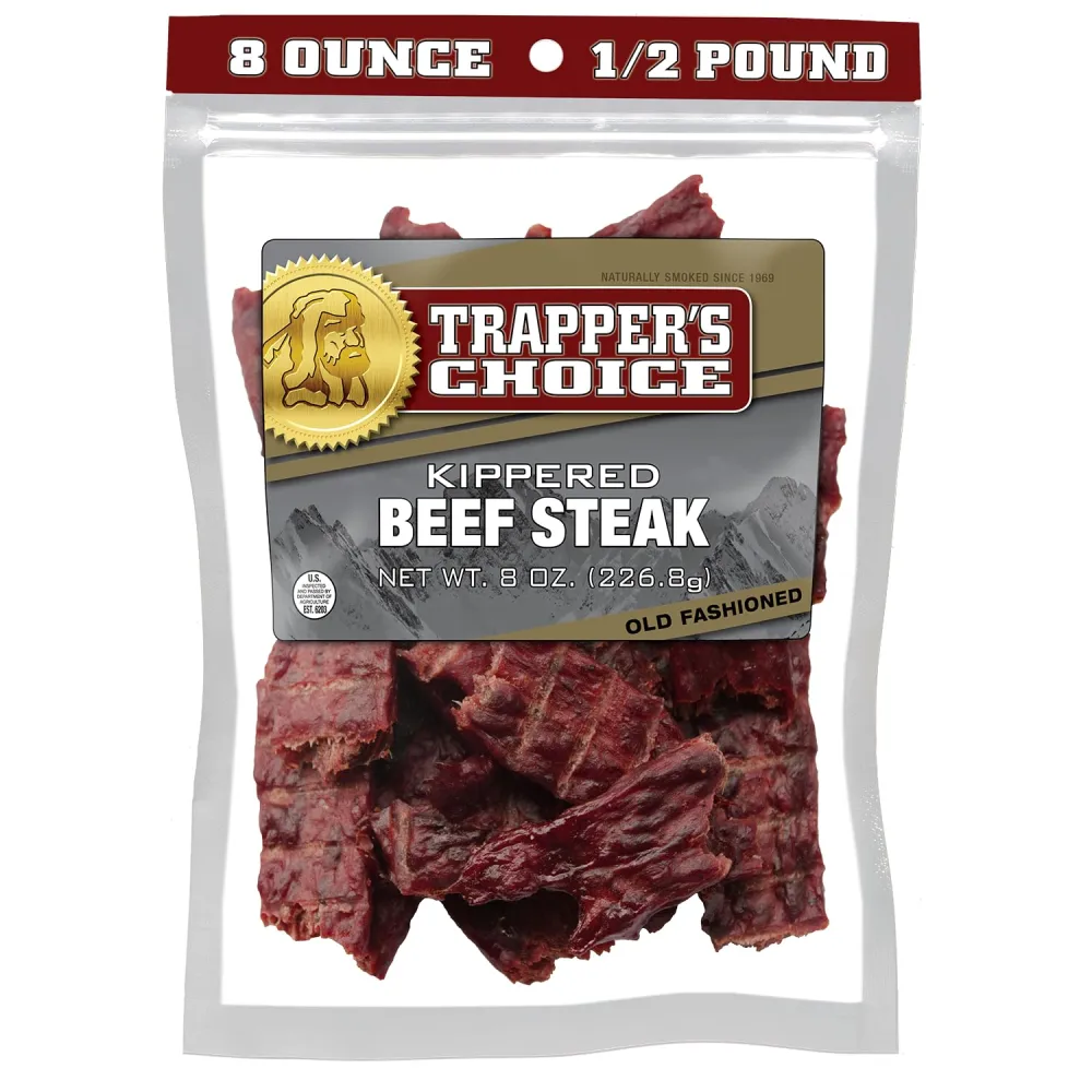 Old Trapper, Trapper’s Choice Kippered Steak, Old-Fashioned Flavor, Eight-Ounce Individual Package, Savory Steak Pieces, 10 Grams of Protein and 70 Calories per Serving (Pack of One)