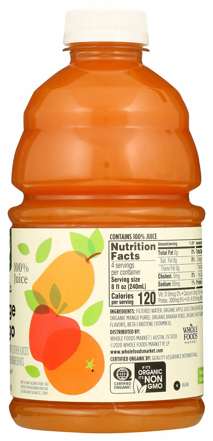 365 by Whole Foods Market, Organic 100% Juice, Flavored Juice Blend from Concentrate, Orange Mango, 32 Fl Oz