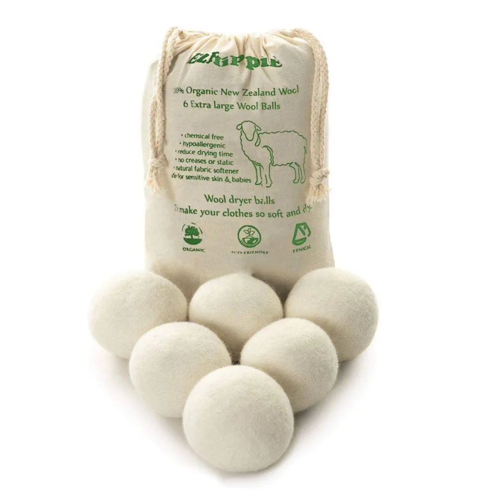 Ezhippie Quality Wool Dryer Balls - 6 XL Pack - 1000+ Loads - Pure Organic Wool - Reusable Natural Fabric Softener Perfect with Essential Oils, Reduce Clothing Static and Wrinkles