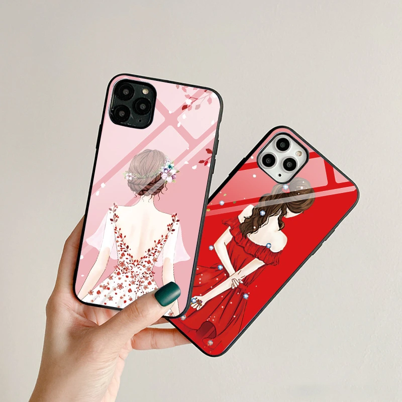 Suitable For Cute Girls Mirror Glass All-inclusive Phone Case