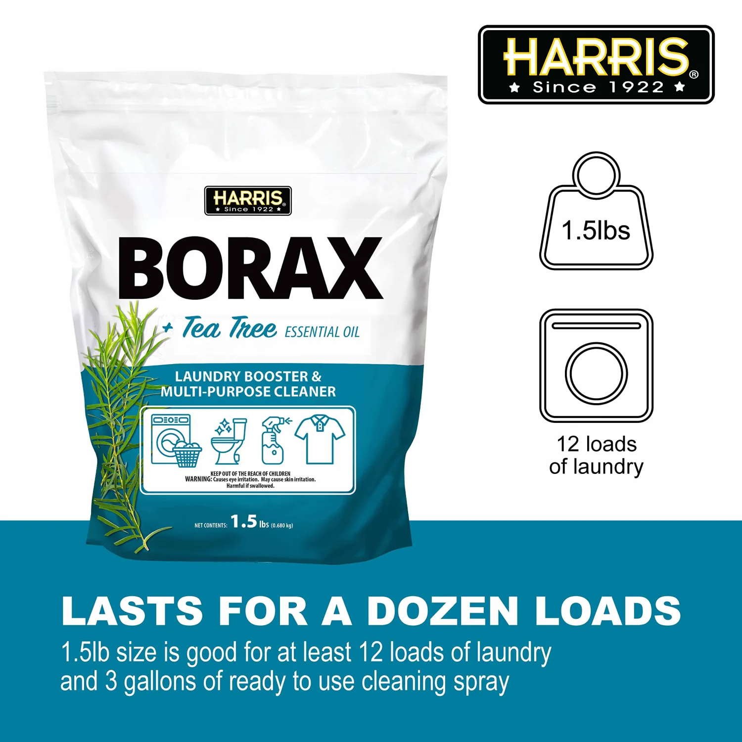 Harris Borax Laundry Booster and Multipurpose Cleaner, 1.5lb (Tea Tree)