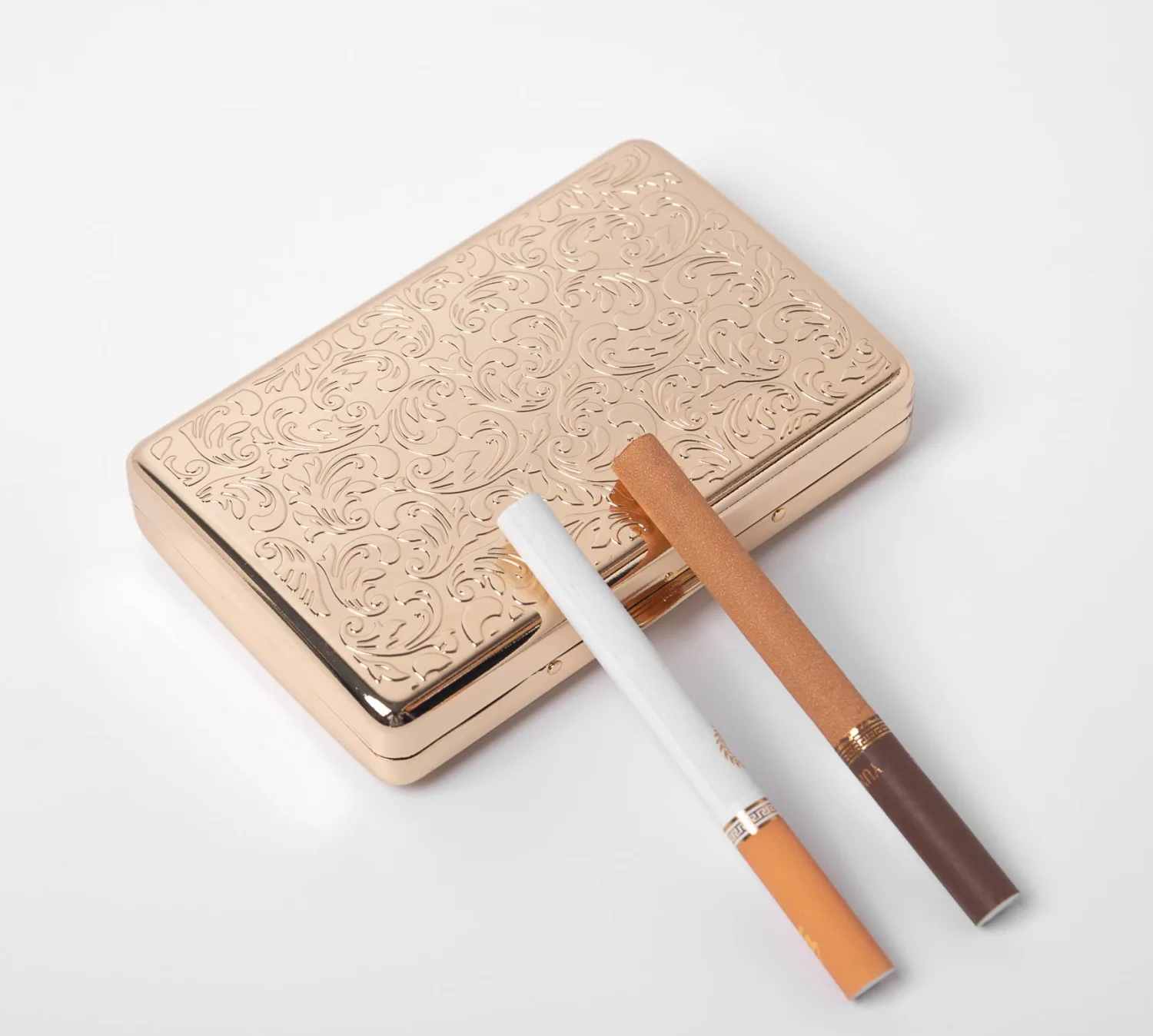 Classic Vintage Metal Cigarette Case/Storage Box, Can Hold 100’s 16 pcs (Champagne Gold)