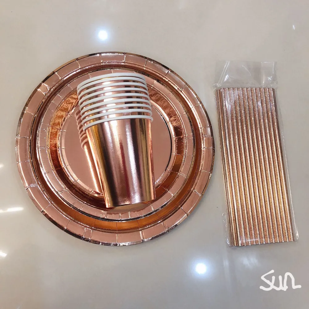 High End Bronzing Gold Party Cutlery Paper Cups And Plates