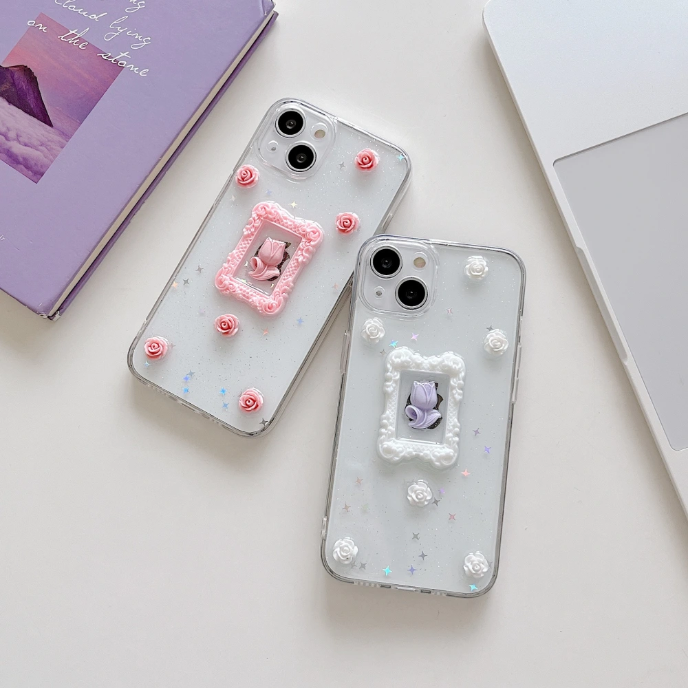 Epoxy Flower Tulip Women's Transparent Phone Case