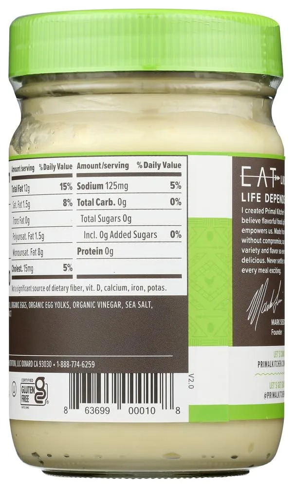 Primal Kitchen - Avocado Oil Mayo, Dairy Free, Whole30 and Paleo Approved (12 oz) - 2 Pack
