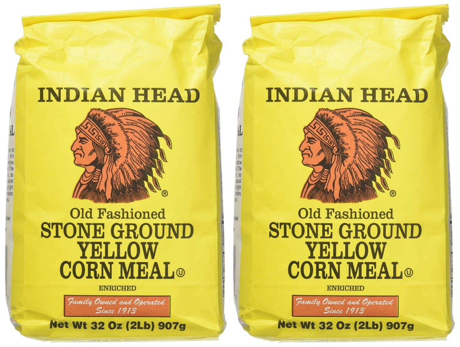 Indian Head Old Fashioned Stone Ground Yellow Corn Meal 2 lb, 2 Pack