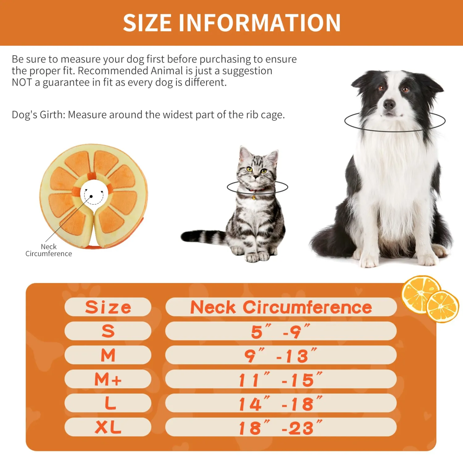 IEUUMLER Inflatable Recovery Dog Collar, Protective Donut Cone, Adjustable Soft Collar for Dog and Cat After Surgery Prevent from Biting & Scratching EU002 - Orange M