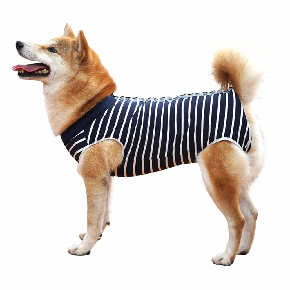 Dog Recovery Suit Abdominal Wound Puppy Surgical Clothes Post-Operative Vest Pet After Surgery Wear Substitute E-Collar & Cone(XL, Blue Stripe)