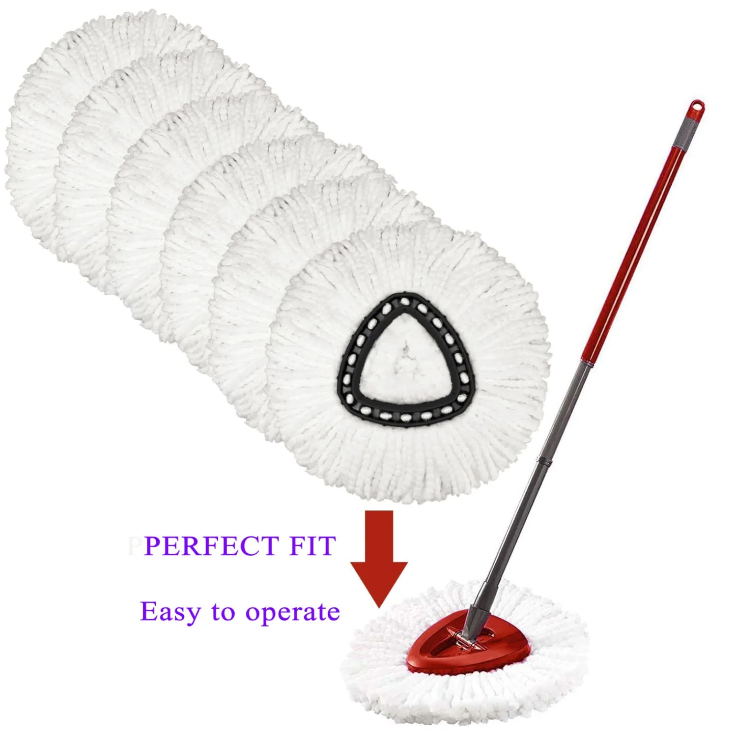 6Pack Spin Mop Heads Replacements +1 Mop Base for O Cedar Spin Mop, Easy Cleaning Spin Mop Refills Microfiber Mop Heads, 360Degree Easy Wring Dust Mop Head Replacement for Floor Cleaning