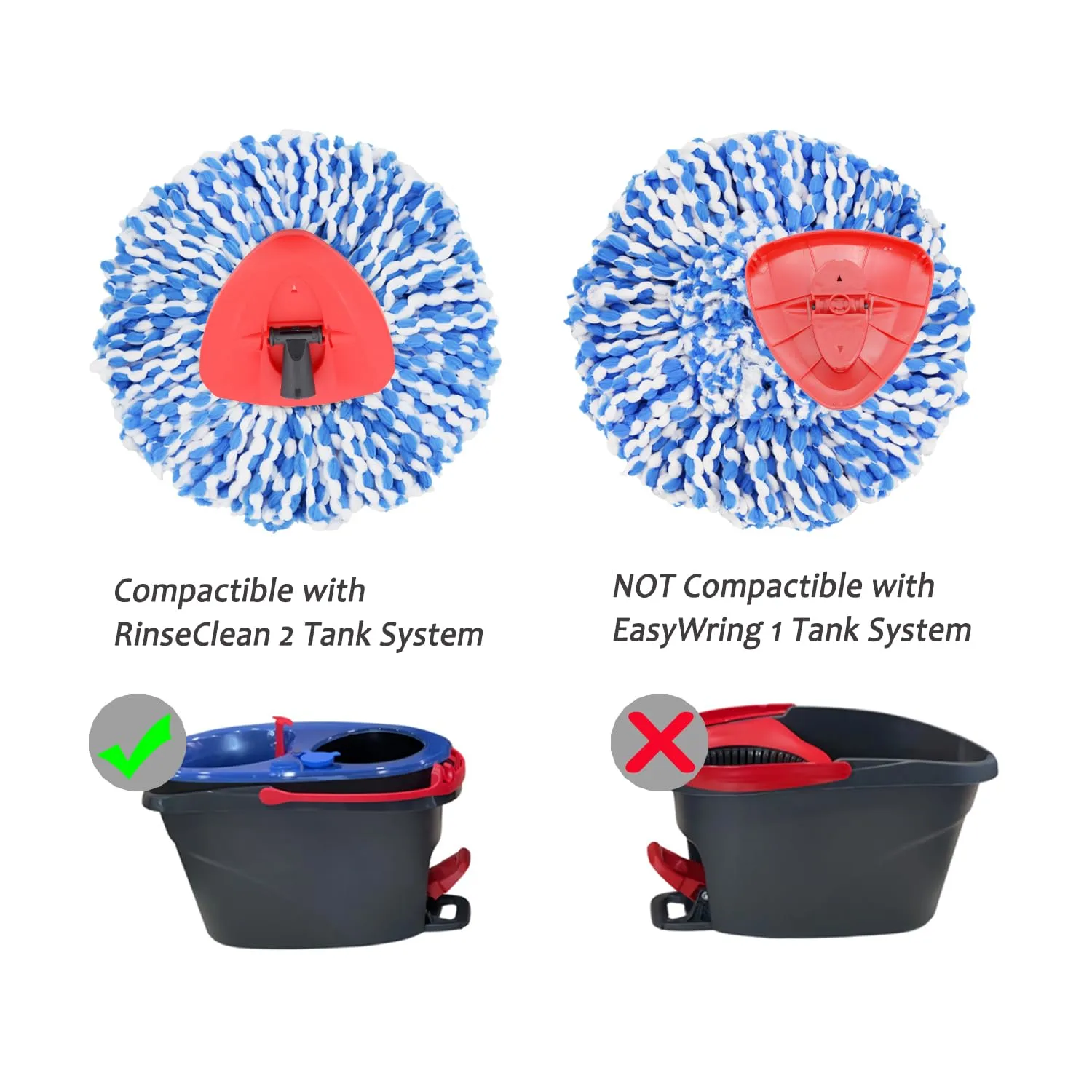 4 Pack Spin Mop Replacement Heads Microfiber Mop Refills Compatible with 2 Tank System Replace Head Safe for Cleaning All Hard-surfaced Floors Includes 1 Extra Mop Replacement Base