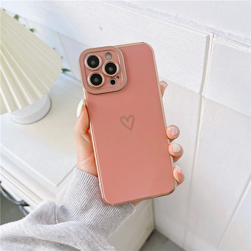 Simple Love Mobile Phone Case Electroplating Soft Shell